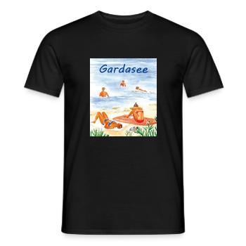 Lake Garda on the beach - Men's T-Shirt - black - Front - AI Model Male 178 light (178cm)