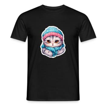 Chat avec chapeau et écharpe - T-shirt homme - noir - Devant - AI Model Male 178 light (178cm)