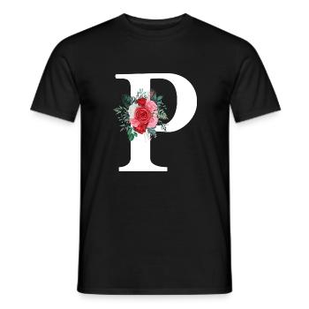 Red Floral Letter P - Men's T-Shirt - black - Front - AI Model Male 178 light (178cm)