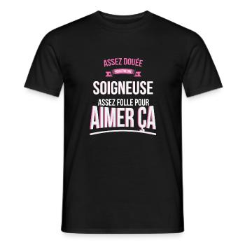 Soigneuse douée folle cadeau femme - T-shirt homme - noir - Devant - AI Model Male 178 light (178cm)