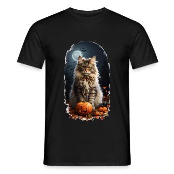 Norwegian Forest Cat Halloween - Men's T-Shirt - black - Front - AI Model Male 178 light (178cm)