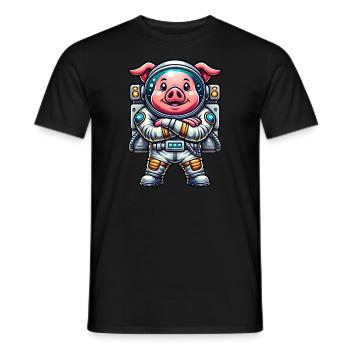 Astronaut Pig Space Universe Cosmonaut - Men's T-Shirt - black - Front - AI Model Male 178 light (178cm)