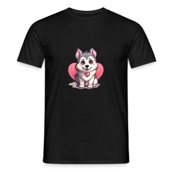 Husky chien amant maman et papa Saint-Valentin - T-shirt homme - noir - Devant - AI Model Male 178 light (178cm)