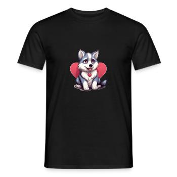 Husky chien amant maman et papa Saint-Valentin - T-shirt homme - noir - Devant - AI Model Male 178 light (178cm)