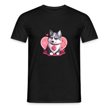 Husky chien amant maman et papa Saint-Valentin - T-shirt homme - noir - Devant - AI Model Male 178 light (178cm)