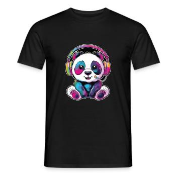 Colorful panda bear with headphones - Men's T-Shirt - black - Front - AI Model Male 178 light (178cm)