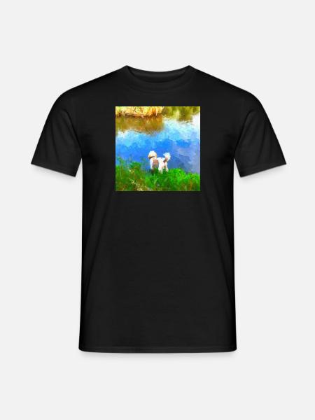 Poodle at the pond Art Monet - Männer T-Shirt - Schwarz