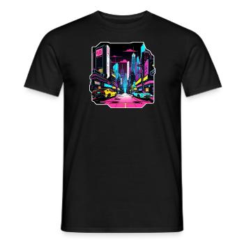 Néons conduisant dans une ville dystopique - T-shirt homme - noir - Devant - AI Model Male 178 light (178cm)