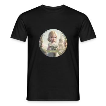PETITE FILLE - SOUVENIRS DE PARIS - TOUR EIFFEL - T-shirt homme - noir - Devant - AI Model Male 178 light (178cm)