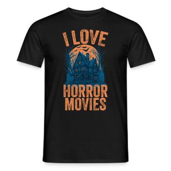 I love Horror Movies - Horror House Illustration - Men's T-Shirt - black - Front - AI Model Male 178 light (178cm)