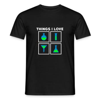 Choses que j’aime (flacon, éprouvette, entonnoir) - T-shirt homme - noir - Devant - AI Model Male 178 light (178cm)