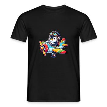 Licence de vol de pilote de pingouin Avion Dessin animé volant - T-shirt homme - noir - Devant - AI Model Male 178 light (178cm)