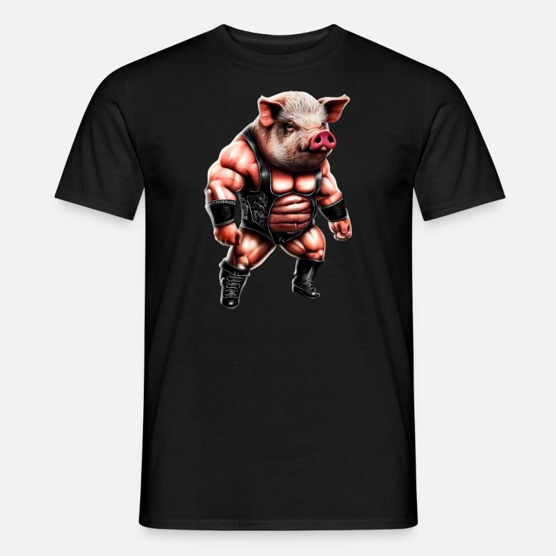 Wrestler Schwein - Männer T-Shirt - Schwarz