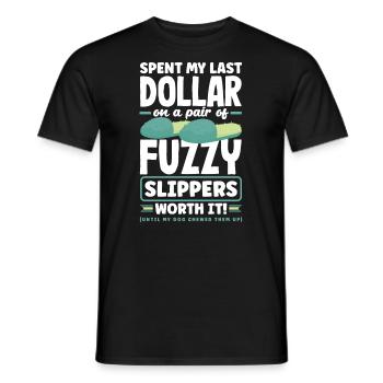 J’ai dépensé mon dernier dollar pour une paire de pantoufles duveteuses. - T-shirt homme - noir - Devant - AI Model Male 178 light (178cm)