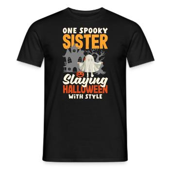 One Spooky Sister Retro Halloween Costume - Men's T-Shirt - black - Front - AI Model Male 178 light (178cm)