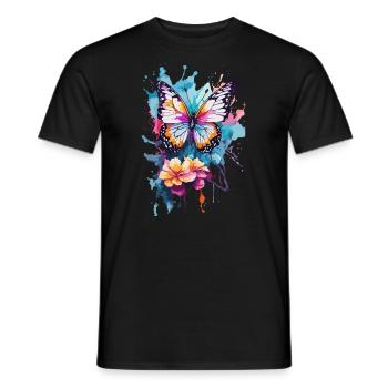 Butterfly Flower Beautiful in Water Colors. Illustration - Men's T-Shirt - black - Front - AI Model Male 178 light (178cm)