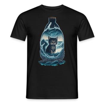 Katze Flasche - Männer T-Shirt - Schwarz - Vorne - AI Model Male 178 light (178cm)