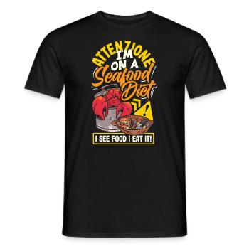 Attenzione Seafood Diet Funny Foodie Lover - Men's T-Shirt - black - Front - AI Model Male 178 light (178cm)