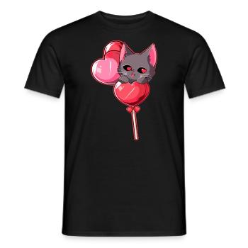 Mignon Chat Sucette Couple Saint-Valentin - T-shirt homme - noir - Devant - AI Model Male 178 light (178cm)