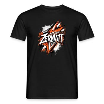 Zermatt Switzerland Graffiti in Orange – Urban Design - Men's T-Shirt - black - Front - AI Model Male 178 light (178cm)