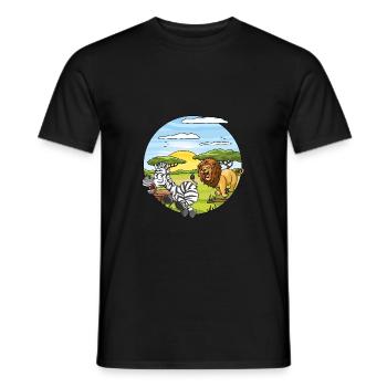 Zebra runs in front of lions from savannah Africa - Men's T-Shirt - black - Front - AI Model Male 178 light (178cm)
