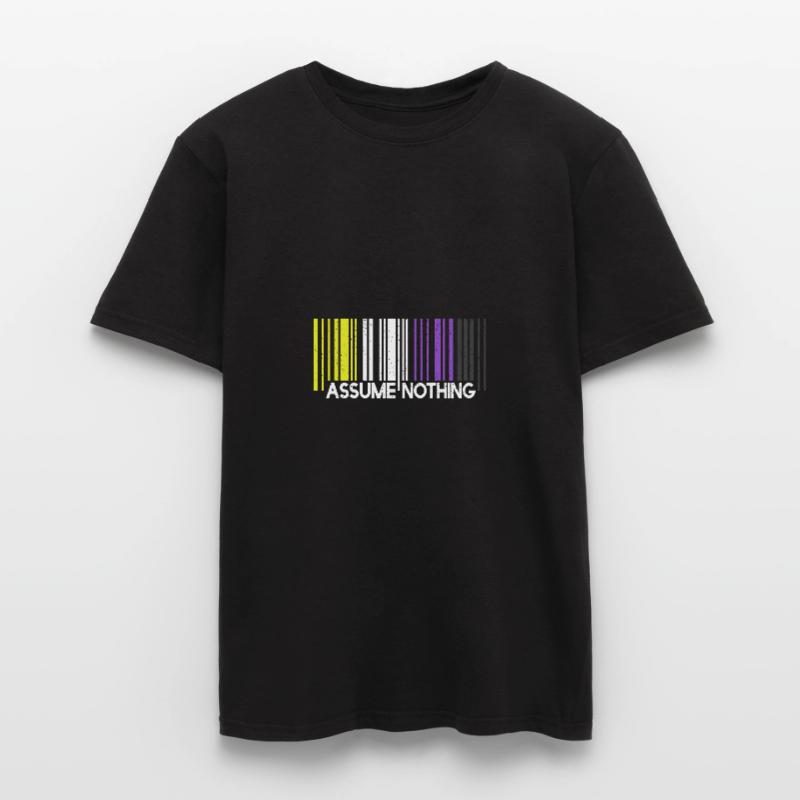 Assume Nothing Nonbinary Flag Code-barre Enby T-shirt homme