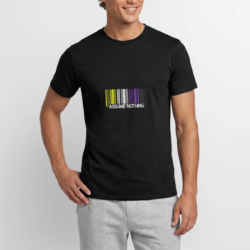 Assume Nothing Nonbinary Flag Code-barre Enby T-shirt homme
