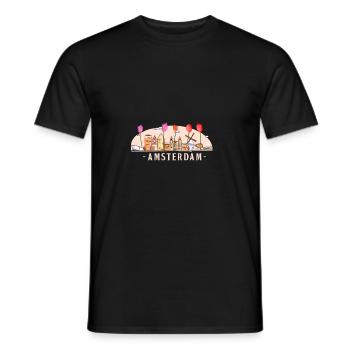 Amsterdam Windmill Netherlands Tulips Flower - Men's T-Shirt - black - Front - AI Model Male 178 light (178cm)