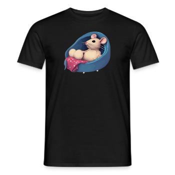 Dessin d’une souris mignonne allongée dans son lit - T-shirt homme - noir - Devant - AI Model Male 178 light (178cm)
