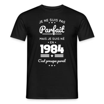 Anniversaire 40 ans - Pas parfait mais né en 1984 - T-shirt homme - noir - Devant - AI Model Male 178 light (178cm)