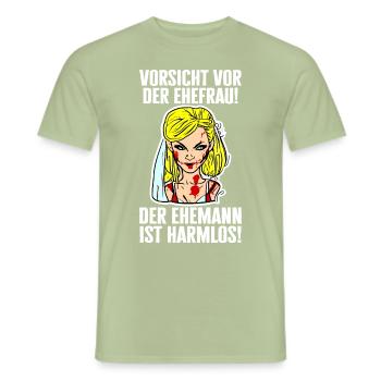 Vorsicht vor der Ehefrau - Lustiger JGA Spruch - Männer T-Shirt - Sage - Vorne - AI Model Male 178 light (178cm)