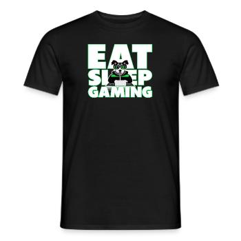 Manger. Dormir. Jeu. - Dicton de joueur avec chien - T-shirt homme - noir - Devant - AI Model Male 178 light (178cm)