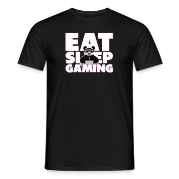Eat. Sleep. Gaming. - Gamer saying with panda - Men's T-Shirt - black - Front - AI Model Male 178 light (178cm)