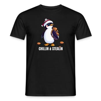Chillin & Stealin - cookie theft funny penguin - Men's T-Shirt - black - Front - AI Model Male 178 light (178cm)
