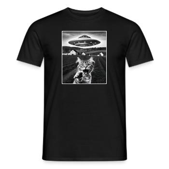 Selfie de chat avec OVNI extraterrestre Cadeaux de chat drôles - T-shirt homme - noir - Devant - AI Model Male 178 light (178cm)