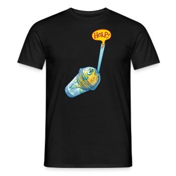 Poisson-globe dans verre plastique demande d'aide - T-shirt homme - noir - Devant - AI Model Male 178 light (178cm)