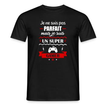 pas parfait mais gamer, gaming, gameur, nerd - T-shirt homme - noir - Devant - AI Model Male 178 light (178cm)