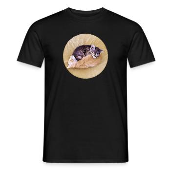 Zwei schlafende Tabby-Kätzchen, die sich gegenseitig halten - Männer T-Shirt - Schwarz - Vorne - AI Model Male 178 light (178cm)