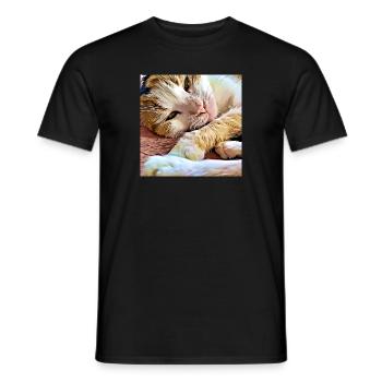 Nahaufnahme älterer Hauskatzen beim Legen und Ausruhen - Männer T-Shirt - Schwarz - Vorne - AI Model Male 178 light (178cm)