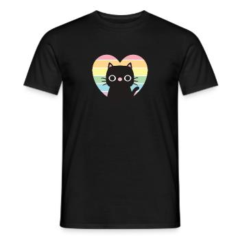 Süße schwarze Katze Regenbogenherz - Männer T-Shirt - Schwarz - Vorne - AI Model Male 178 light (178cm)