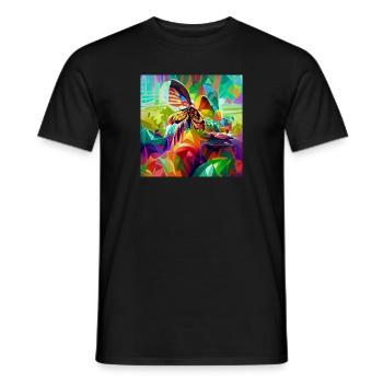 Colorful vibrant psychedelic butterfly retro style - Men's T-Shirt - black - Front - AI Model Male 178 light (178cm)
