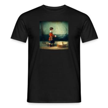A boy in a sailors uniform playing with his toy - Männer T-Shirt - Schwarz - Vorne - AI Model Male 178 light (178cm)