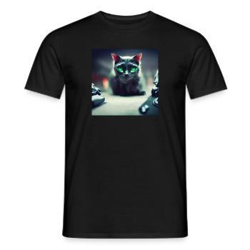 Cat in the end of the World - Männer T-Shirt - Schwarz - Vorne - AI Model Male 178 light (178cm)