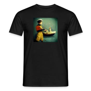 A boy in a sailors uniform playing with his toy - Männer T-Shirt - Schwarz - Vorne - AI Model Male 178 light (178cm)