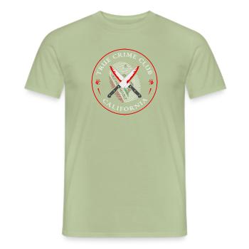 True Crime Club California, Murderino Murder Show - Männer T-Shirt - Sage - Vorne - AI Model Male 178 light (178cm)