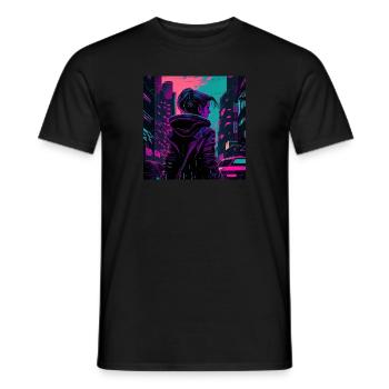 City Pop Scene I - Anime Style - Men's T-Shirt - black - Front - AI Model Male 178 light (178cm)