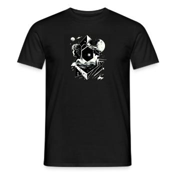 science fiction scene paysage n&b - T-shirt homme - noir - Devant - AI Model Male 178 light (178cm)