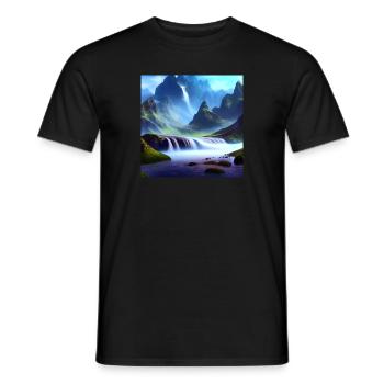 Wasserfall und Berge_01 - Männer T-Shirt - Schwarz - Vorne - AI Model Male 178 light (178cm)