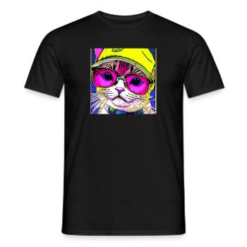 Katze mit Brille - Männer T-Shirt - Schwarz - Vorne - AI Model Male 178 light (178cm)