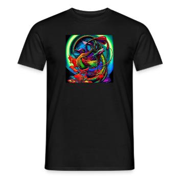 Psychedelic duck t-shirt: colorful look - Men's T-Shirt - black - Front - AI Model Male 178 light (178cm)